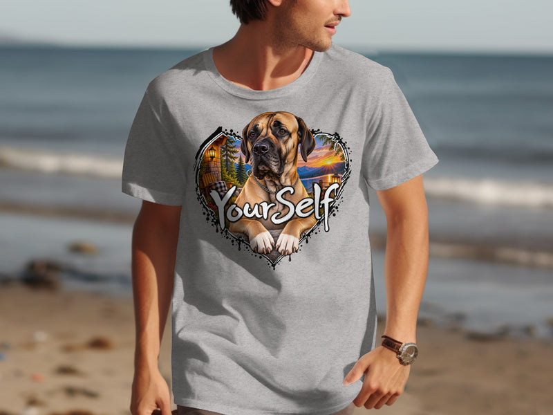 Load image into Gallery viewer, Grey t-shirt with a dog's head in a heart shape with the text "YourSelf."
