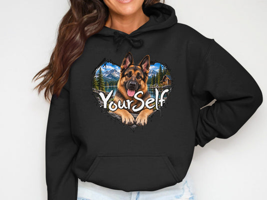 Black hoodie with German Shepherd graphic and 