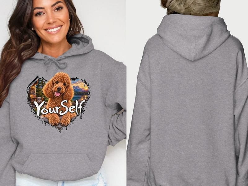 Load image into Gallery viewer, Grey hoodie with a poodle graphic and the words "Your Self."
