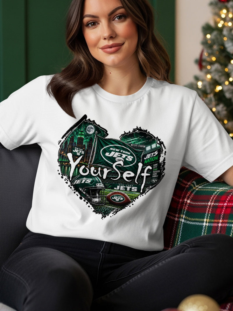 Load image into Gallery viewer, New York Jets heart graphic with stadium, helmet, and football.
