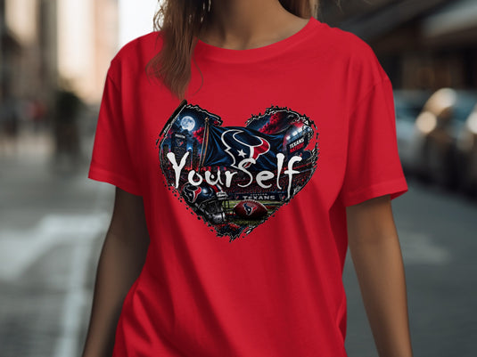 Houston Texans heart graphic with stadium and football, text 