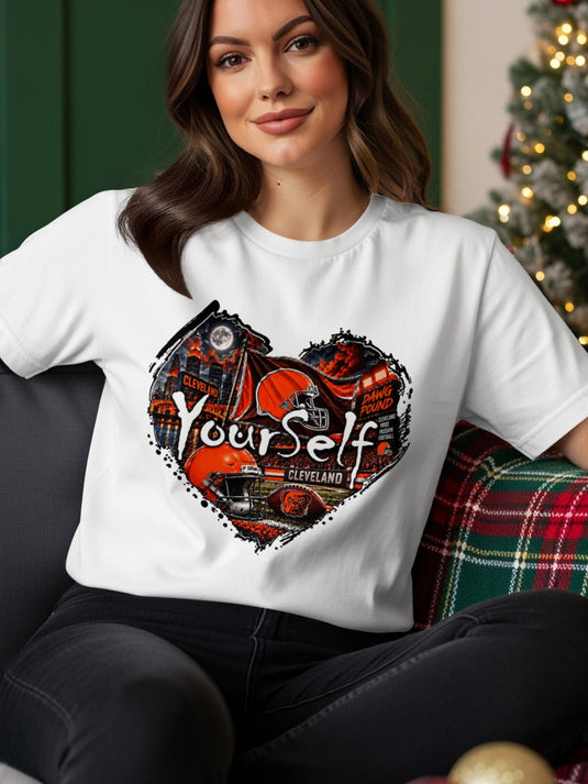 Heart-shaped Cleveland Browns graphic with 
