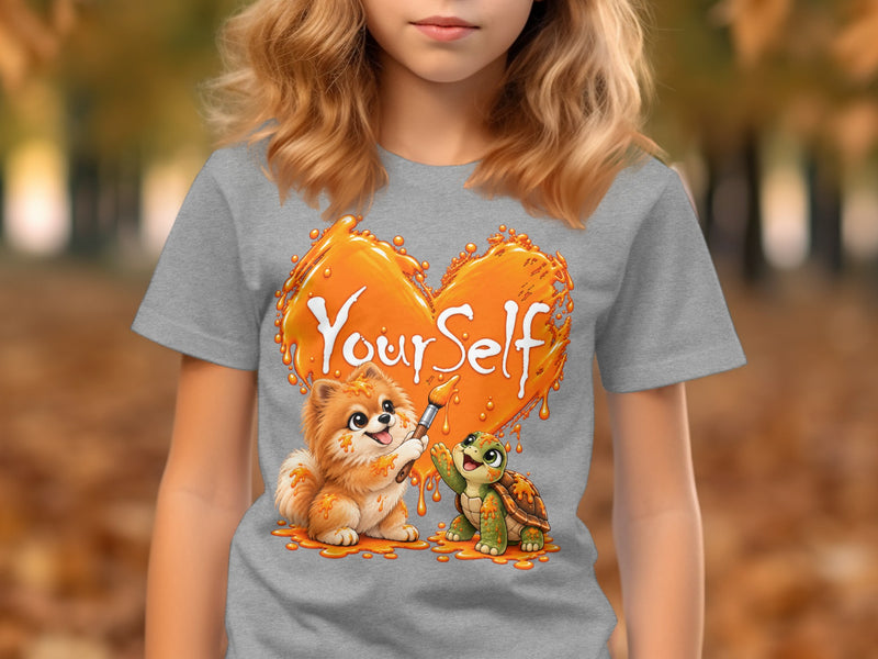 Load image into Gallery viewer, Dog and turtle painting orange heart with "Your Self" text.
