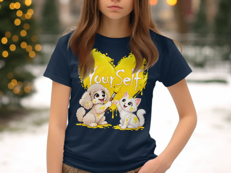 Load image into Gallery viewer, Dog and cat painting a yellow heart with text "Your Self"
