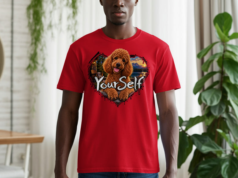 Load image into Gallery viewer, Red t-shirt with a heart-shaped graphic of a poodle and the text "YourSelf".
