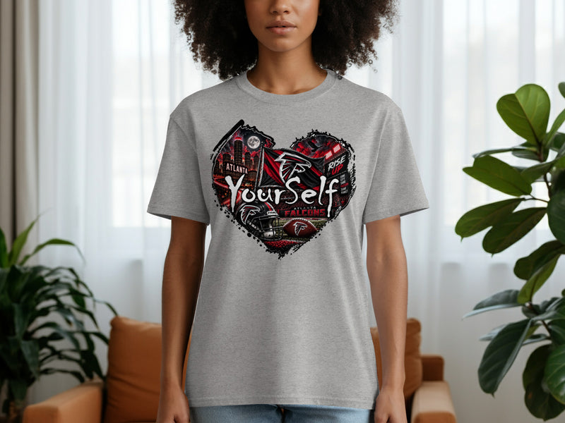Load image into Gallery viewer, Atlanta Falcons heart graphic with city skyline, football, and text.
