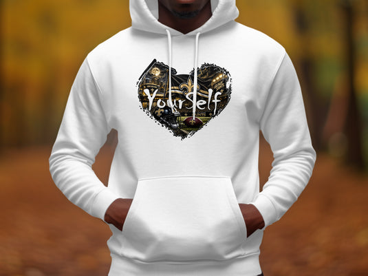 New Orleans Saints heart graphic with text 
