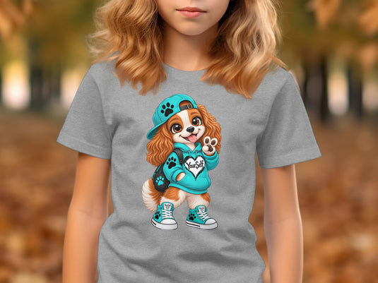Cartoon dog wearing turquoise hoodie, cap, and sneakers with "YourSelf" text.